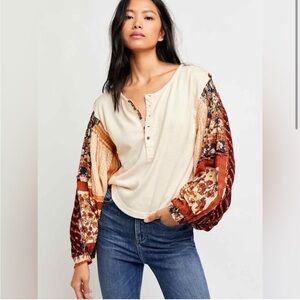 Free People puff sleeve button up top